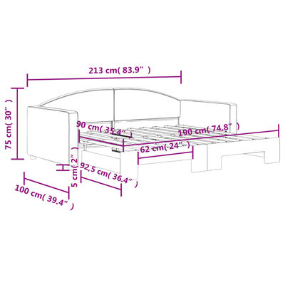 vidaXL Pat de zi cu extensie, gri închis, 90x190 cm, textil