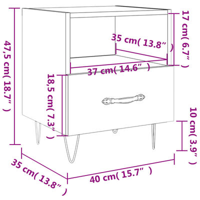 vidaXL Noptiere, 2 buc., negru, 40x35x47,5 cm, lemn compozit