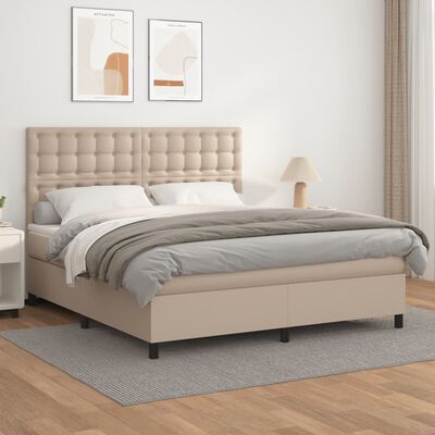 vidaXL Pat box spring cu saltea, cappuccino, 160x200cm piele ecologică