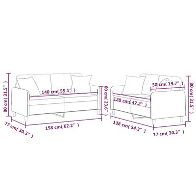 vidaXL Set de canapele cu perne, 2 piese, gri deschis, material textil
