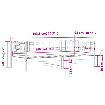 vidaXL Pat de zi, negru, 90x190 cm, lemn masiv de pin