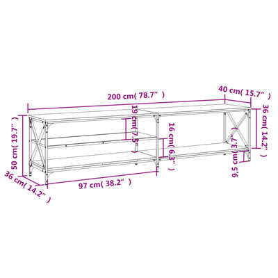 vidaXL Comodă TV, negru, 200x40x50 cm, lemn prelucrat și metal