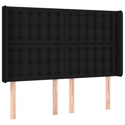 vidaXL Tăblie de pat cu LED, negru, 147x16x118/128 cm, textil