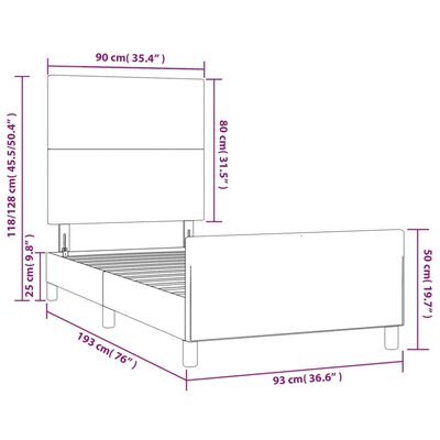 vidaXL Cadru de pat cu tăblie, alb, 90x190 cm, piele ecologică