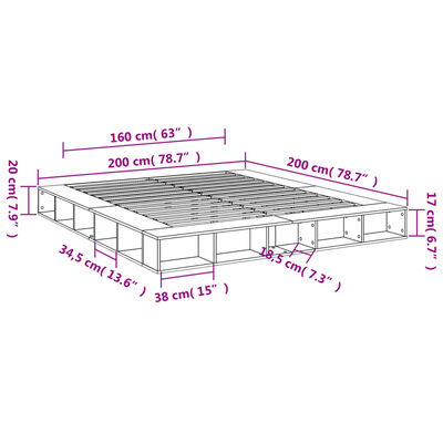 vidaXL Cadru de pat, gri sonoma, 200x200 cm, lemn prelucrat