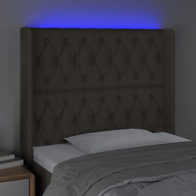 vidaXL Tăblie de pat cu LED, gri taupe, 93x16x118/128 cm, textil