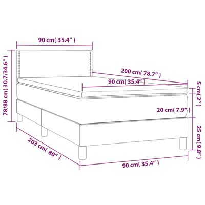 vidaXL Pat box spring cu saltea, gri deschis, 90x200 cm, textil