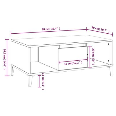 vidaXL Măsuță de cafea, stejar sonoma, 90x50x36,5 cm, lemn prelucrat