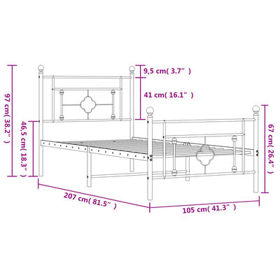 vidaXL Cadru de pat metalic cu tăblie de cap/picioare, alb, 100x200 cm