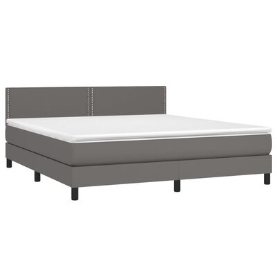 vidaXL Pat box spring cu saltea, gri, 180x200 cm, piele ecologică