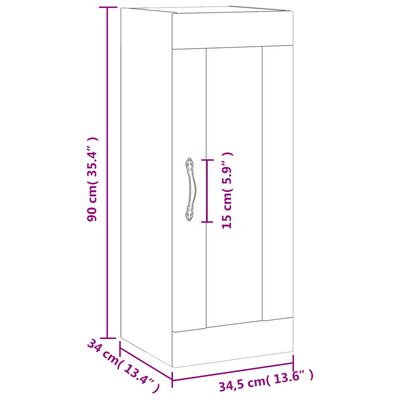 vidaXL Dulap montat pe perete, gri sonoma, 34,5x34x90 cm