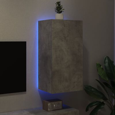 vidaXL Comodă TV de perete cu lumini LED, gri beton, 40,5x35x80 cm