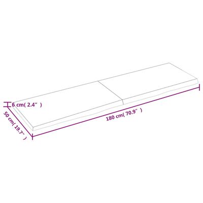 vidaXL Blat de masă, 180x50x(2-6) cm, lemn masiv de stejar netratat