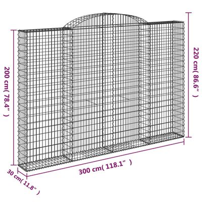 vidaXL Coș gabion arcuit, 300x30x200/220 cm, fier galvanizat