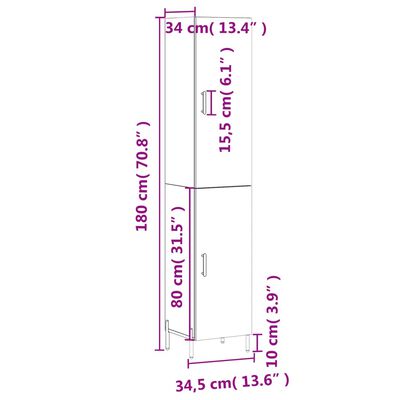 vidaXL Dulap înalt, gri sonoma, 34,5x34x180 cm, lemn prelucrat