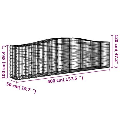 vidaXL Coșuri gabion arcuite 25 buc, 400x50x100/120 cm fier galvanizat