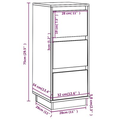 vidaXL Servante, 2 buc., negru, 32x34x75 cm, lemn masiv de pin