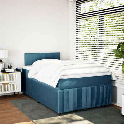 vidaXL Pat box spring cu saltea, albastru, 120x190 cm, catifea