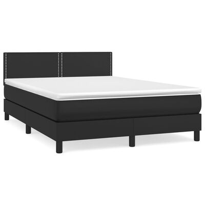 vidaXL Pat box spring cu saltea, negru, 140x200 cm, piele ecologică