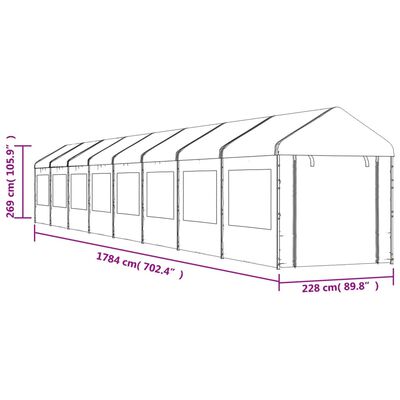 vidaXL Foișor cu acoperiș, alb, 17,84x2,28x2,69 m, polietilenă