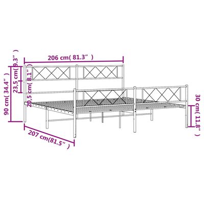 vidaXL Cadru pat metalic cu tăblii de cap/picioare, negru, 200x200 cm