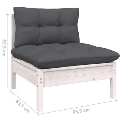 vidaXL Set mobilier de grădină cu perne, 3 piese, alb, lemn masiv pin