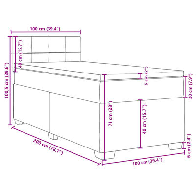 vidaXL Pat box spring cu saltea, verde închis, 100x200 cm, catifea