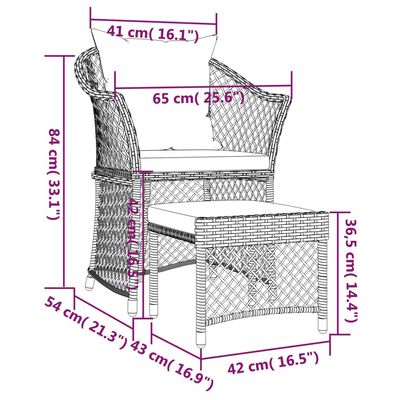 vidaXL Set mobilier de grădină cu perne, 2 piese, gri, poliratan