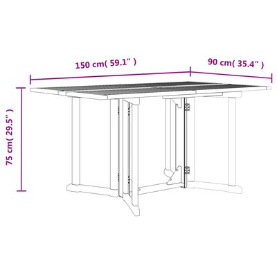 vidaXL Masă grădină pliabilă tip fluture, 150x90x75 cm, lemn masiv tec