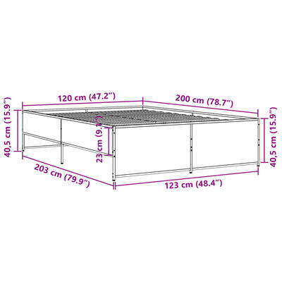 vidaXL Cadru de pat, stejar fumuriu 120x200 cm lemn prelucrat și metal