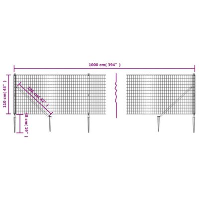 vidaXL Gard plasă de sârmă cu țăruși de fixare, verde, 1,1x10 m