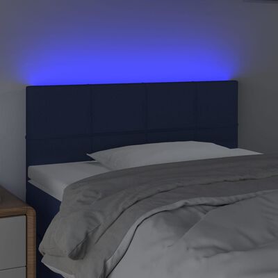 vidaXL Tăblie de pat cu LED, albastru, 100x5x78/88 cm, textil