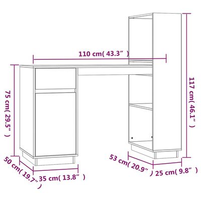 vidaXL Birou, maro miere, 110x53x117 cm, lemn masiv de pin