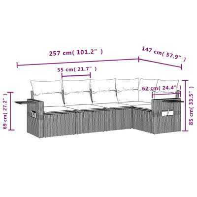 vidaXL Set canapele de grădină cu perne, 5 piese, maro, poliratan