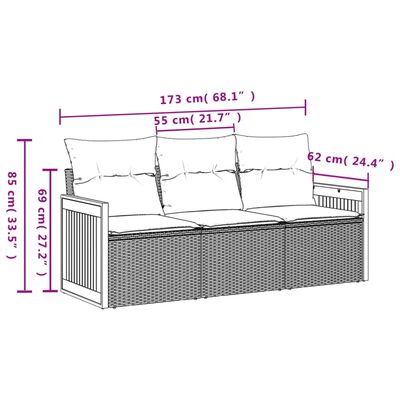 vidaXL Set canapele de grădină, 3 piese, cu perne, bej, poliratan