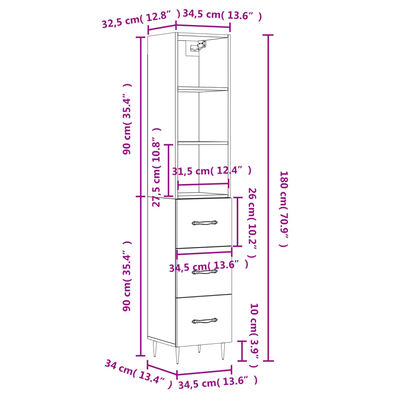 vidaXL Dulap înalt, stejar fumuriu, 34,5x34x180 cm, lemn prelucrat