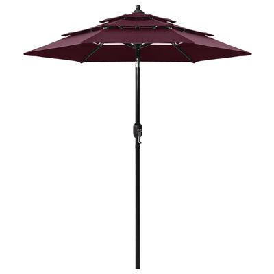 vidaXL Umbrelă de soare 3 niveluri, stâlp aluminiu, roșu bordo, 2 m