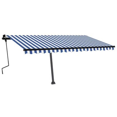 vidaXL Copertină retractabilă manual cu LED, albastru&alb, 450x350 cm