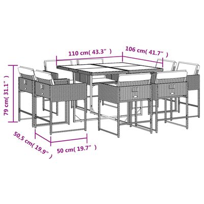 vidaXL Set mobilier grădină cu perne, 9 piese, gri deschis, poliratan