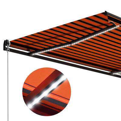 vidaXL Copertină retractabilă manual LED, portocaliu/maro, 600x300 cm