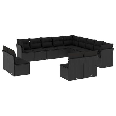 vidaXL Set mobilier de grădină cu perne, 13 piese, negru, poliratan