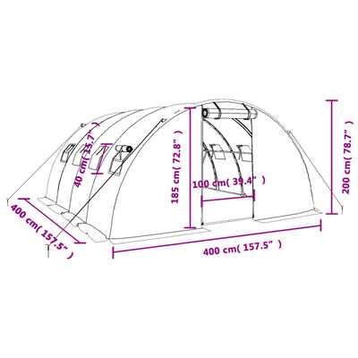 vidaXL Seră cu cadru din oțel, alb, 16 m², 4x4x2 m