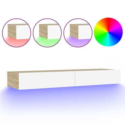 vidaXL Comodă TV cu lumini LED, alb/stejar sonoma, 120x35x15,5 cm