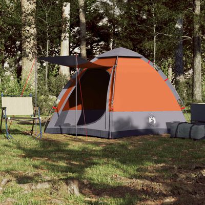 vidaXL Cort camping cabană 4 persoane gri/portocaliu setare rapidă