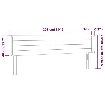 vidaXL Tăblie de pat cu LED, gri închis, 203x16x78/88 cm, catifea