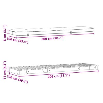 vidaXL Canapea futon cu saltea, 100x206x11 cm, lemn de pin tratat