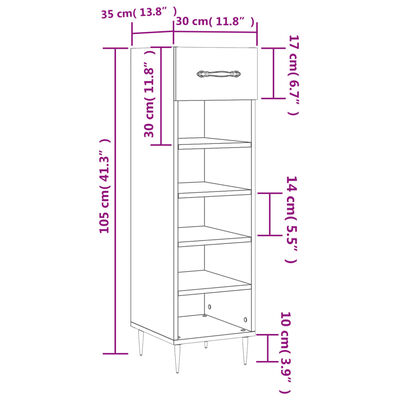 vidaXL Pantofar, gri sonoma, 30x35x105 cm, lemn compozit