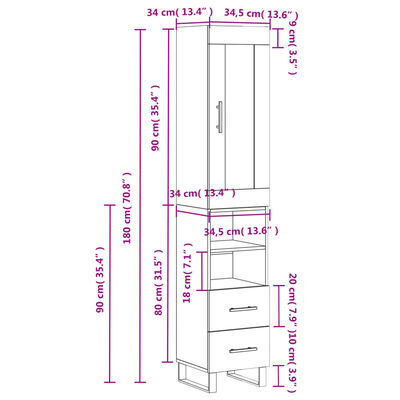 vidaXL Dulap înalt, gri sonoma, 34,5x34x180 cm, lemn prelucrat