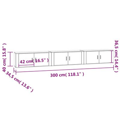 vidaXL Dulapuri TV montate pe perete, 3 buc., alb, 100x34,5x40 cm