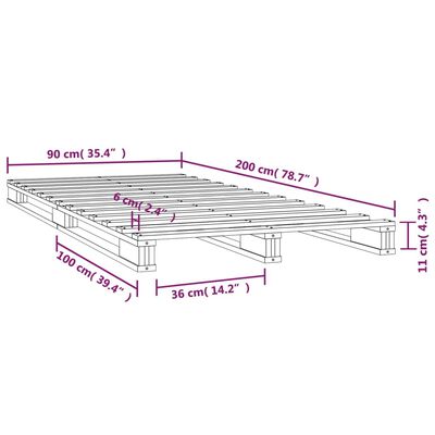 vidaXL Pat din paleți, alb, 90x200 cm, lemn masiv de pin